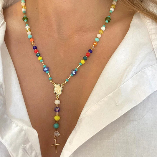 COLORFUL ROSARY NECKLACE